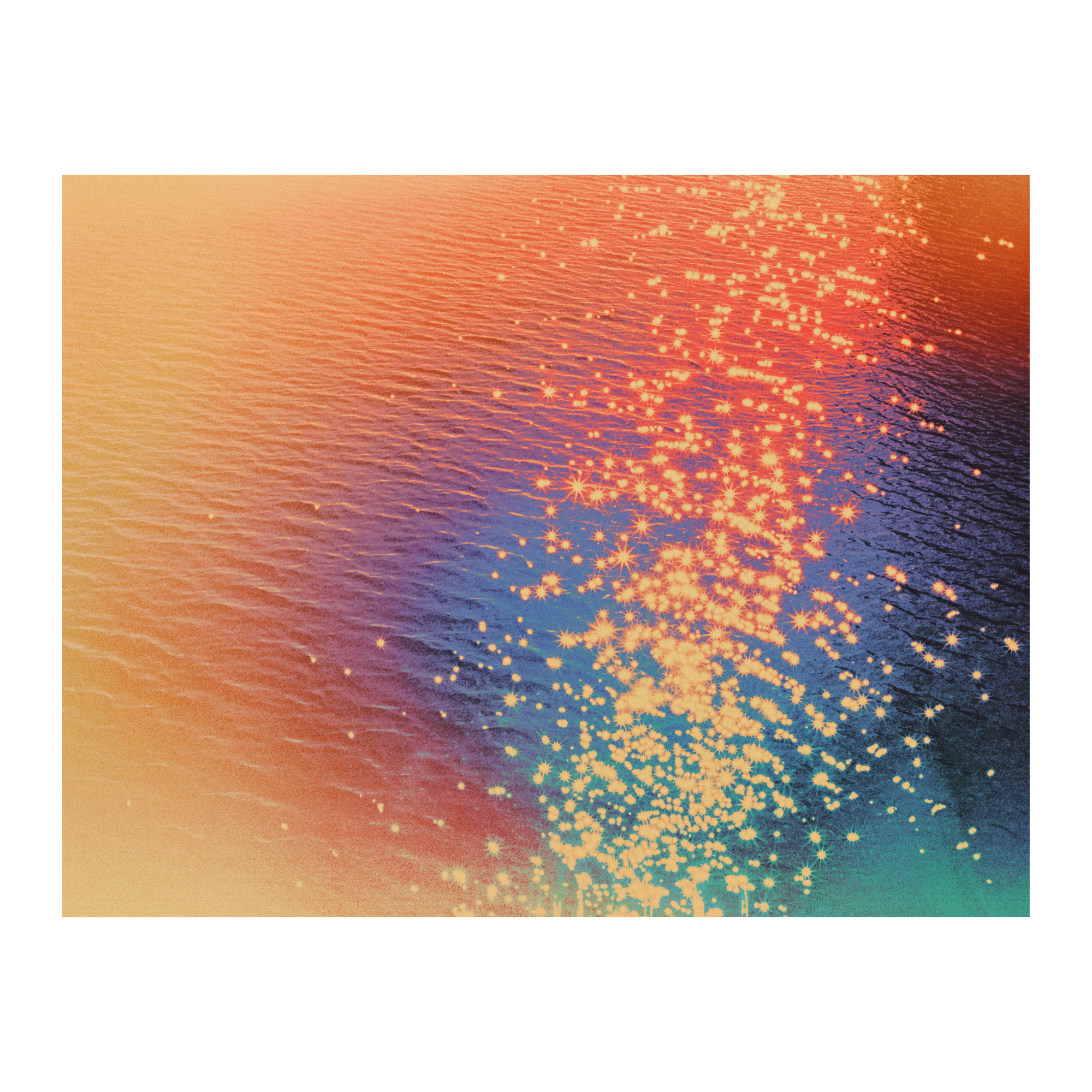 Colorful glimmering water waves with orange, blue, and yellow hues