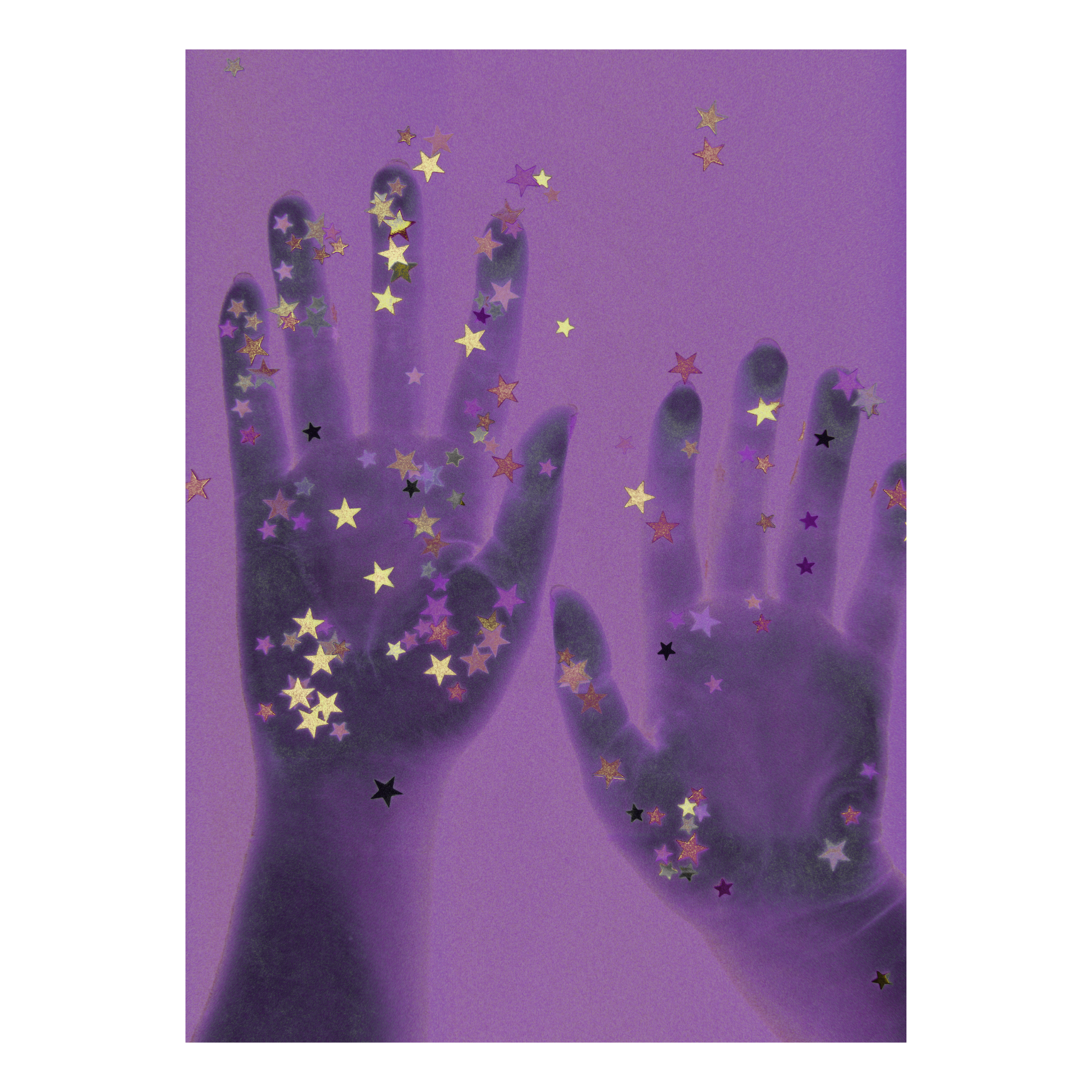 Handprints with star confetti on a purple background