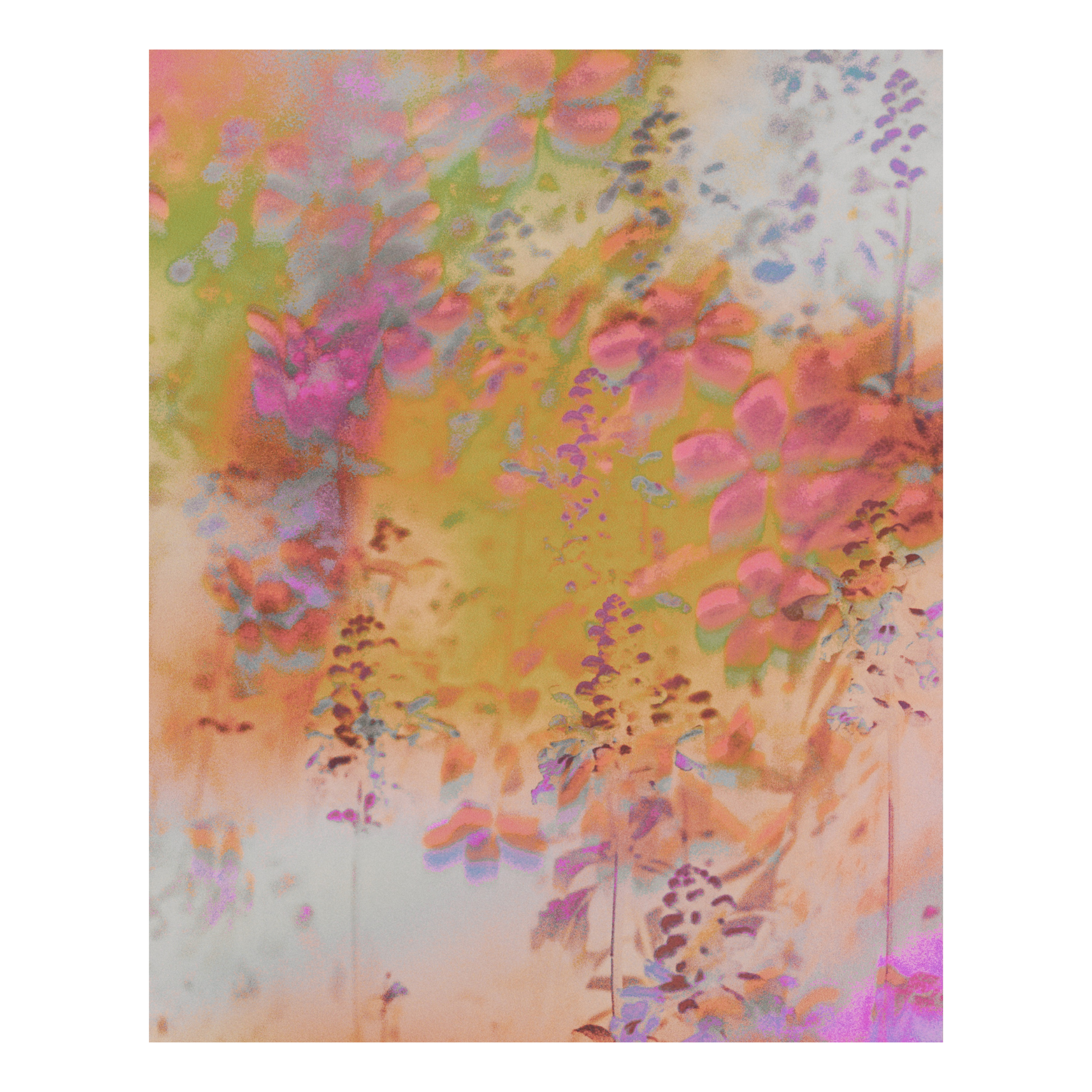 Floral arrangement with pink, orange, green and purple colors