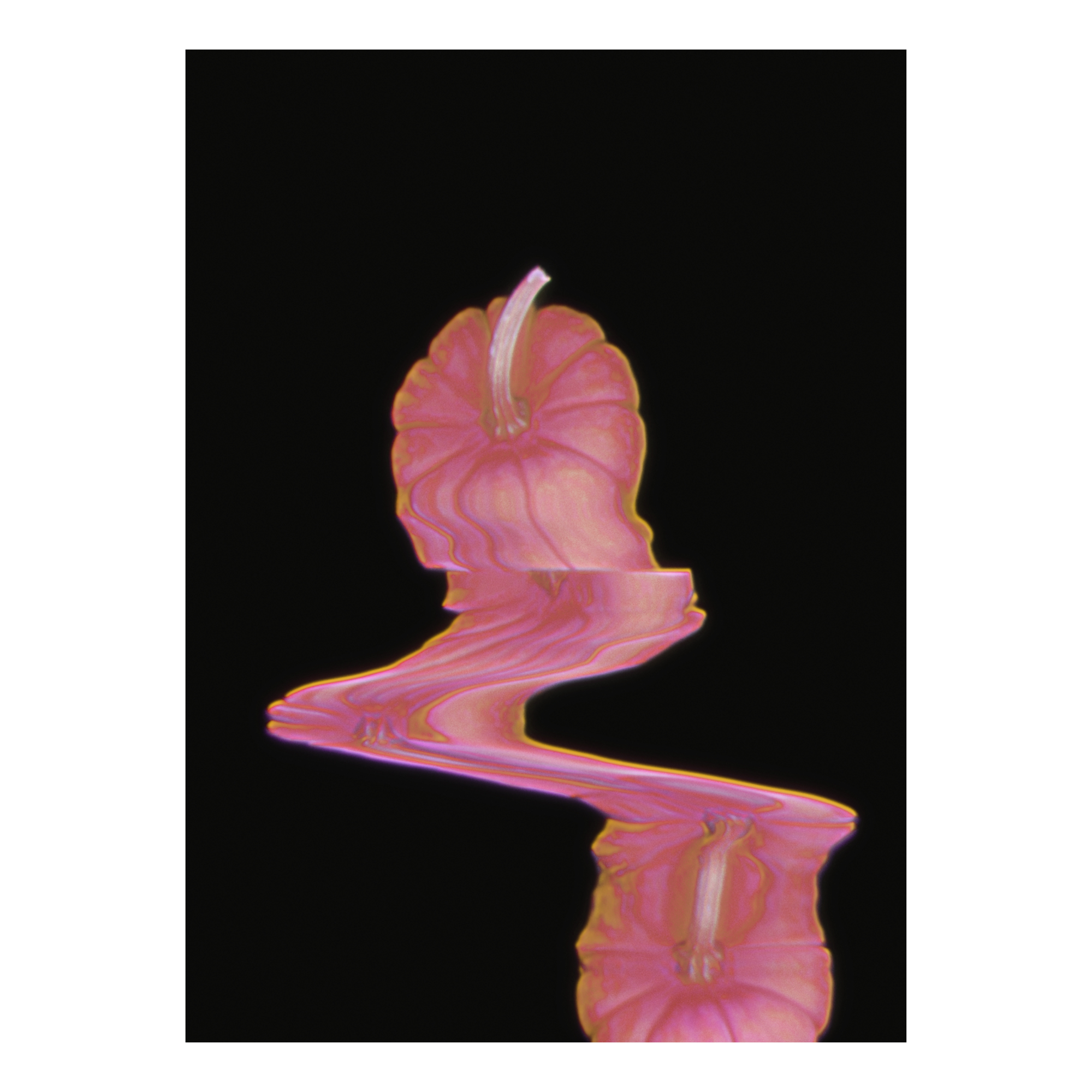 An abstract scanogram of a glitchy pink pumpkin