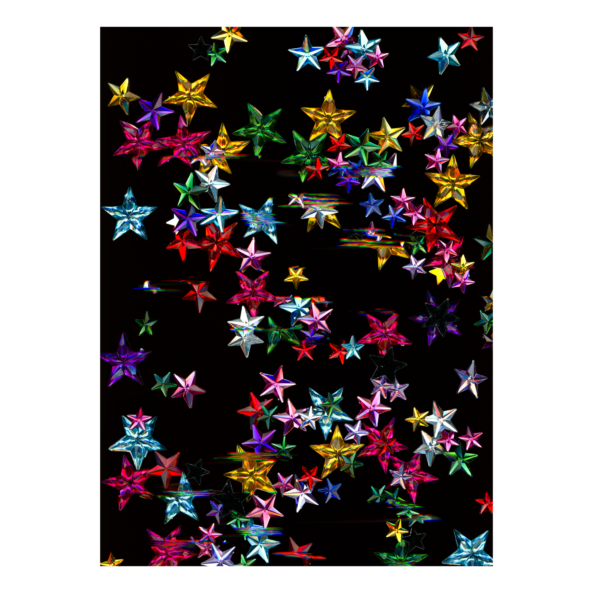 Colorful star gems on a black background, second version