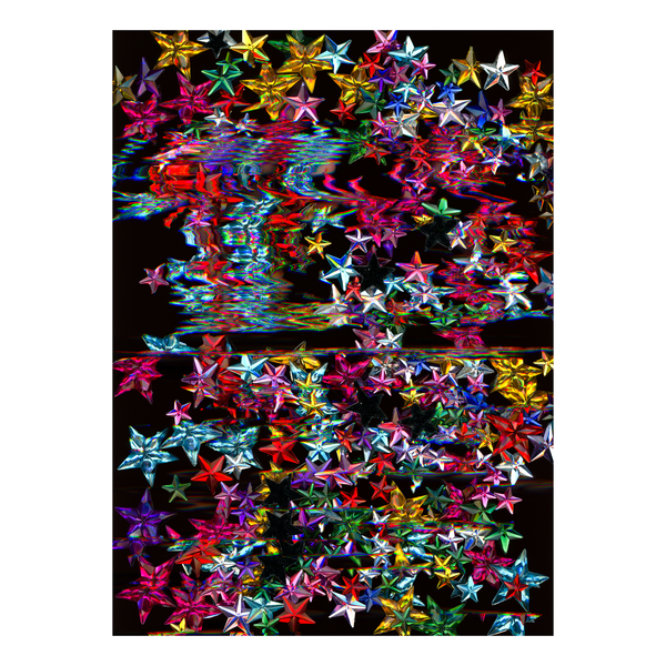Colorful star gems on a black background, third version