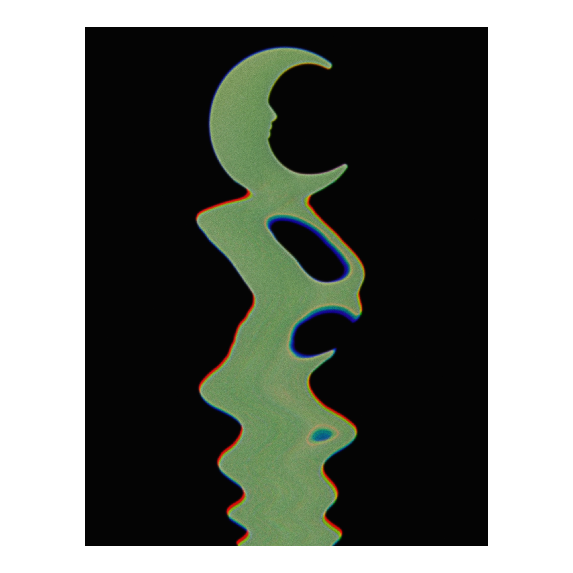 Abstract green and blue moon design on a black background