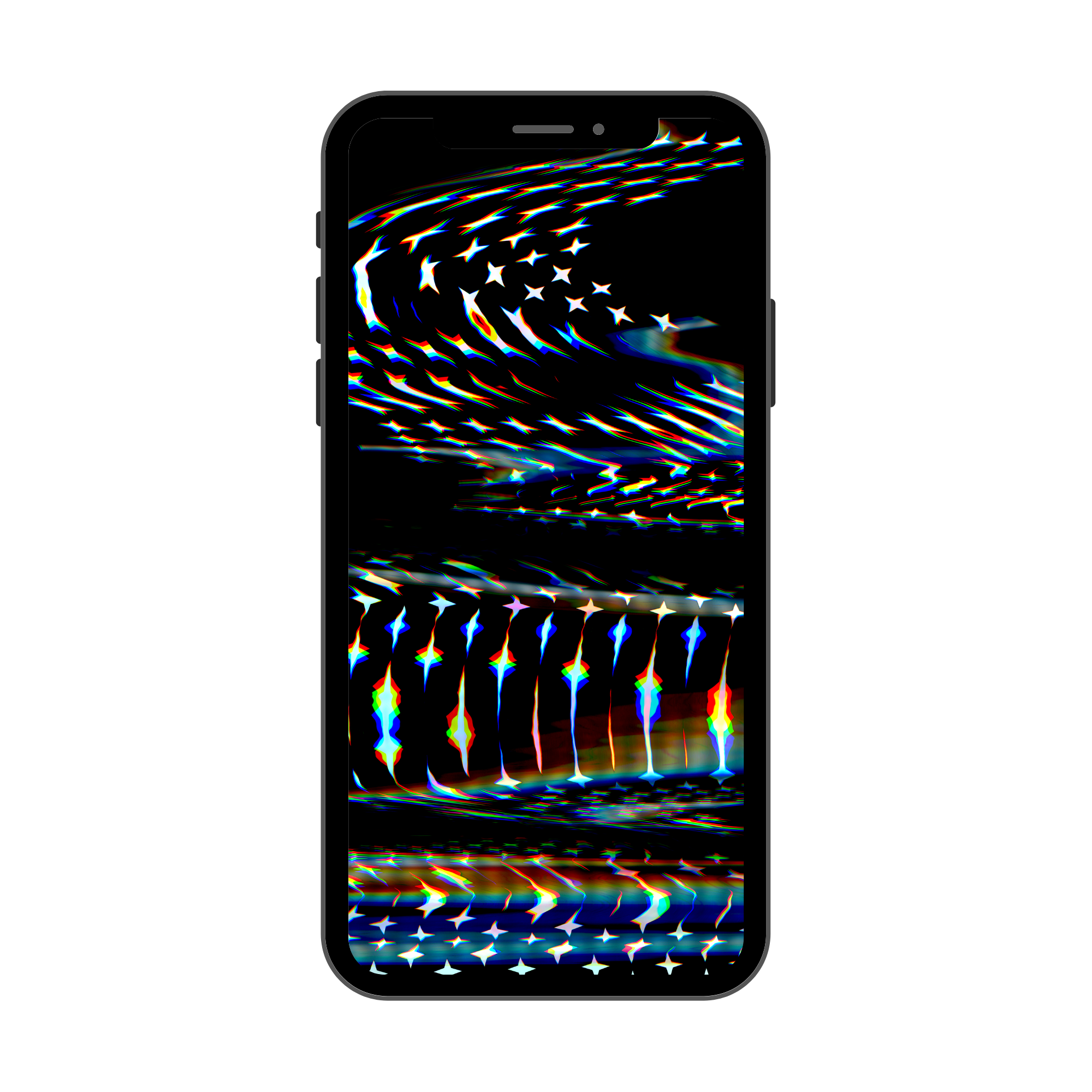 Phone case with a colorful abstract star screensaver