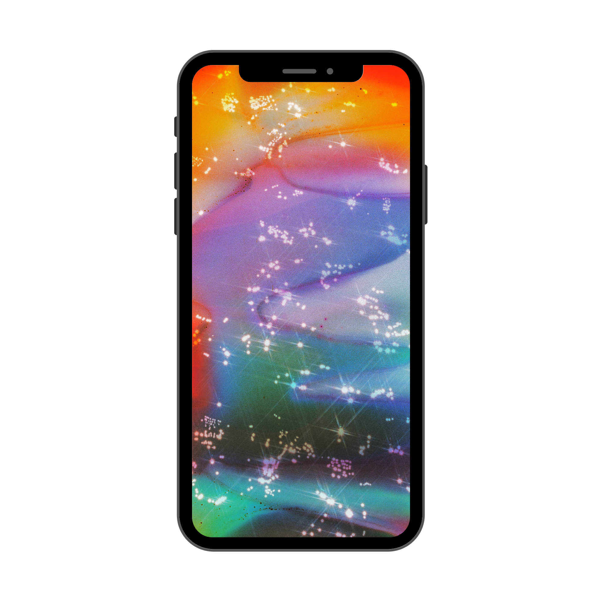 Phone case with a colorful glimmering water screensaver