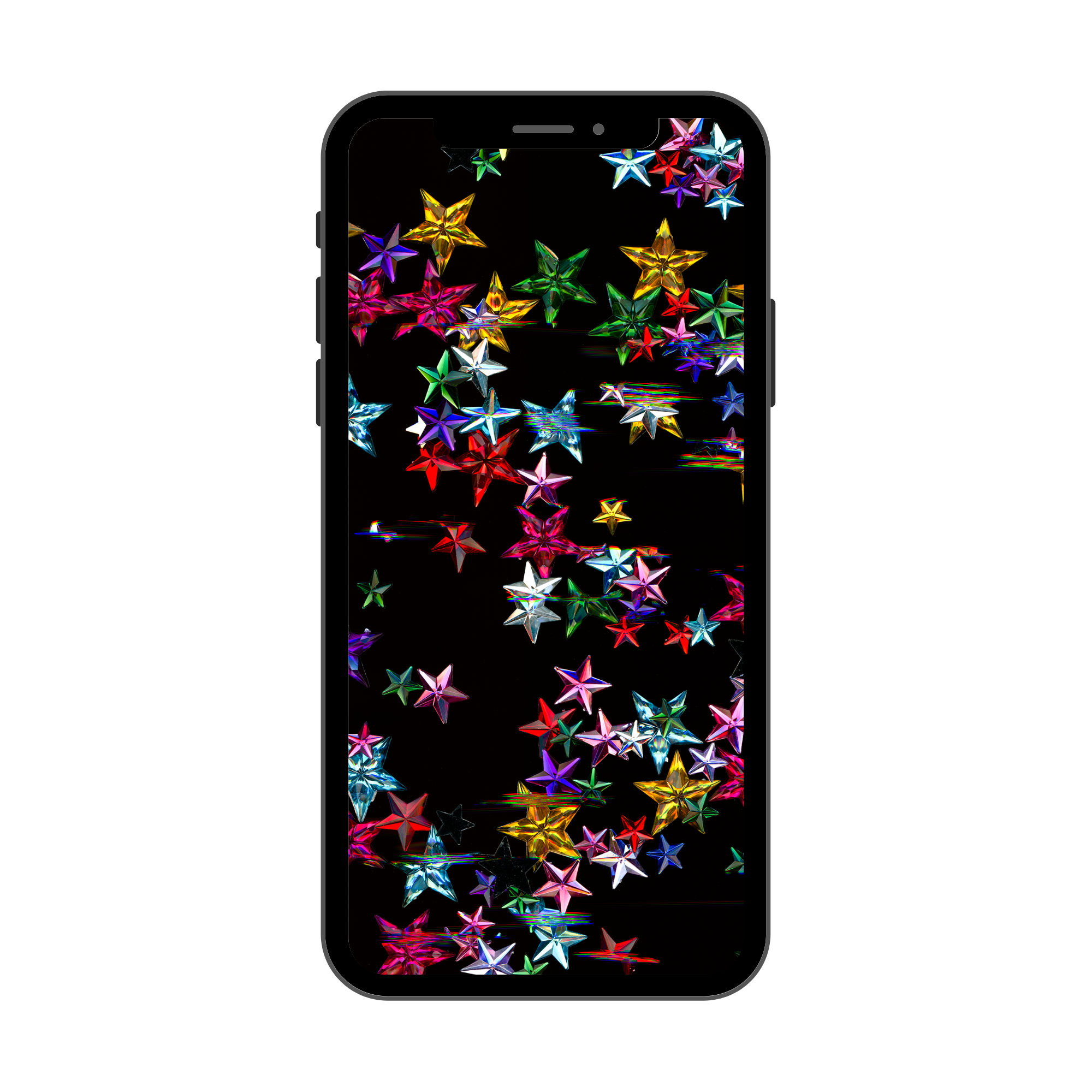 Phone case with a colorful star pattern screensaver